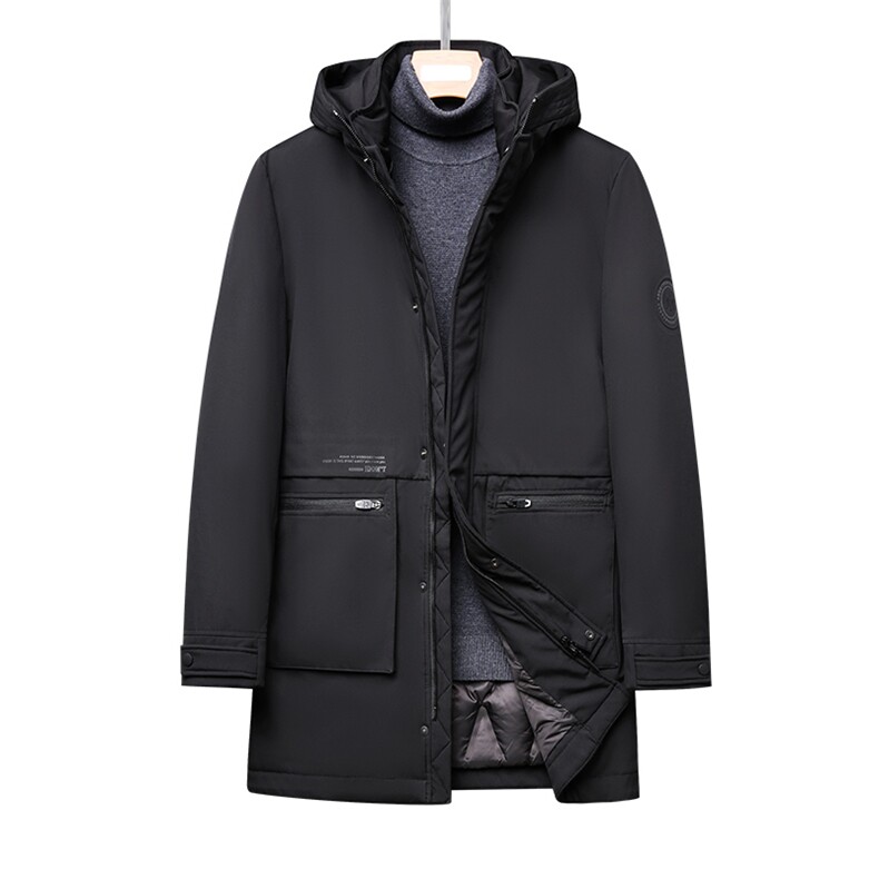 羽绒服男中长款21冬季新款休闲连帽外衣纯色男装外套GR69178-P315,男装羽绒服,电商B212（原钱塘6029）