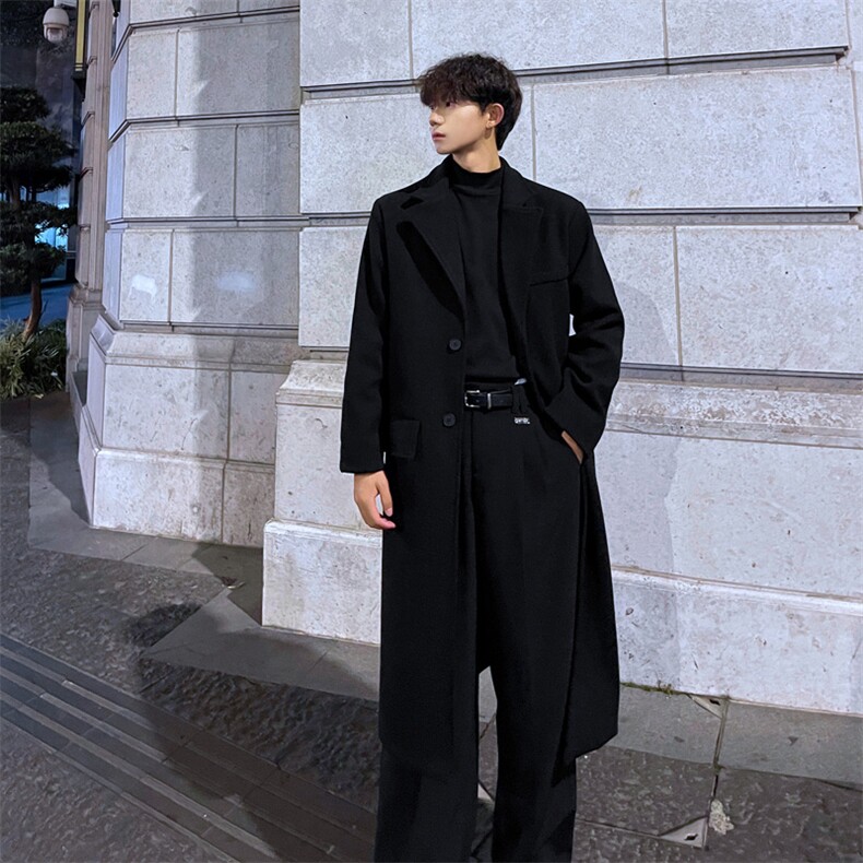 新款毛呢大衣男秋冬韩系宽松风衣中长款外套MN8693/P100加棉P110，男装风衣，电商B316