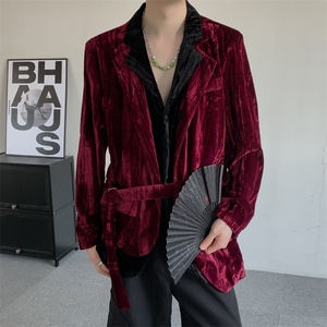 春秋小众金丝绒拼接男女西装设计感小众垫肩双层中式演唱会西服图片