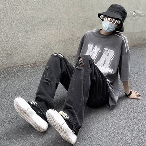 牛仔裤男夏季薄款美式高街vibe风破洞宽松直筒休闲长裤子N013-P45图片