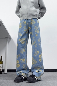 B221 美式ins高街暗黑绣花宽松直筒牛仔裤LK25578-特P45控78图片