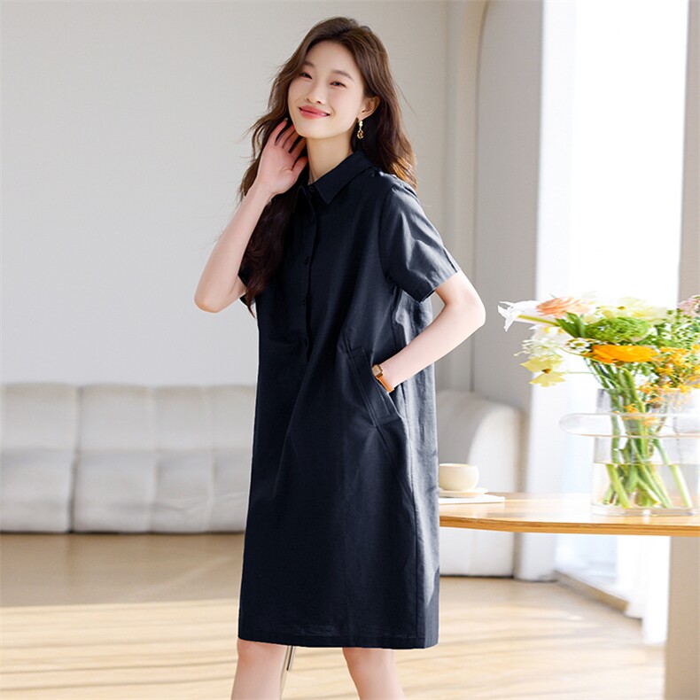 粉色减龄翻领亚麻连衣裙女2025新款夏薄款气质polo领休闲新款裙子,女装连衣裙,文熹诺