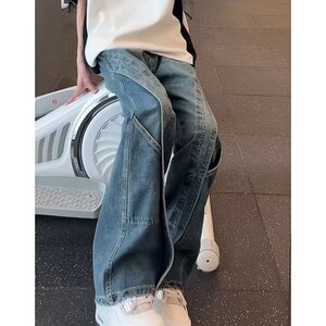 春秋美式渐变哈伦阔腿牛仔裤男宽松百搭耐磨中年直筒休闲长裤