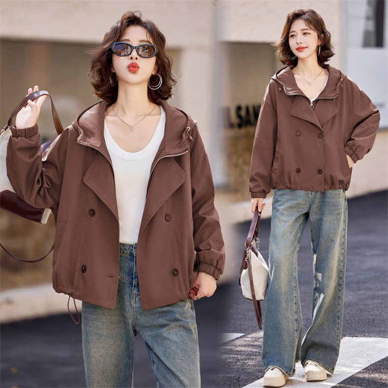 短款风衣女2024新款春秋连帽今年流行高级感气质小个子工装外套，女装风衣，难舍钰依