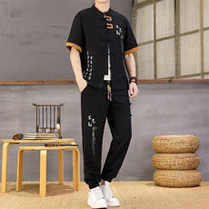 风夏季两件套男士冰丝宽松短袖套装民族男装汉服，男装T恤，星座1206（原A206）