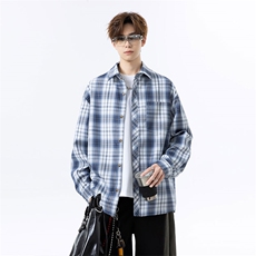 美式港风复古格纹长袖衬衫大码休闲衬衣外套C2256-特价34，男装衬衫，电商A007