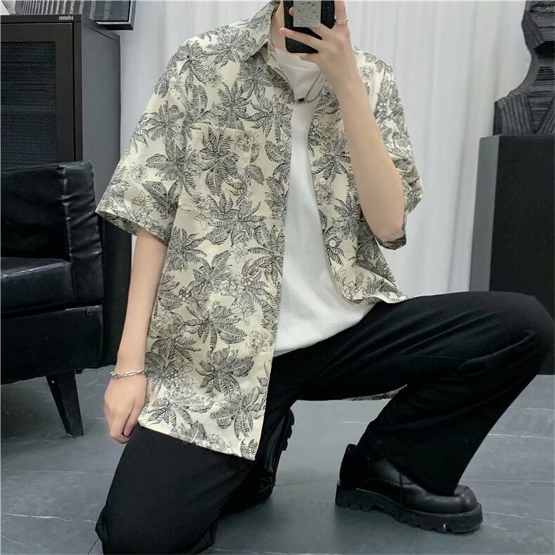夏季薄款短袖衬衫男ins网红港风日系潮牌痞帅宽松花上衣CS31-P32,男装衬衫,星座1008