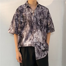 扎染灰色衬衫短袖男夏季小众高街潮牌美式衬衫C1102P26，男装衬衫，星座1116-2