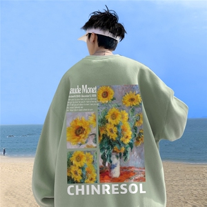 ！直播品质 重磅宽松大码港风向日葵印花圆领卫衣WY111-特p28图片