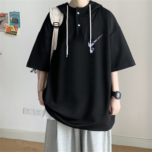夏季港风冰丝宽松连帽短袖t恤五分体恤上衣TLM214-P40控58图片