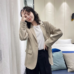 【现货】2021年秋装一粒扣休闲西装166-XZ01P90控148 杏色图片