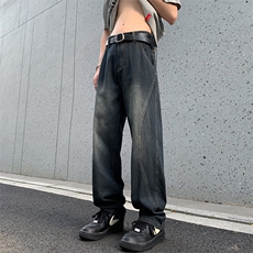 美式高街设计感宽松直筒牛仔裤男vibe风休闲阔腿裤子90055-p46，男装牛仔裤，星座1008-1