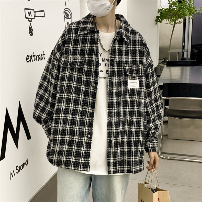 复古格子夹克男秋季港风韩版外套设计感小众宽松上衣JK0245-P70,男装夹克,星座308B-1