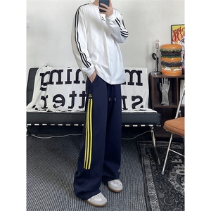 卫裤男女韩版潮流条纹拼色帅气休闲裤2025秋冬ins长裤K5870X-P38图片