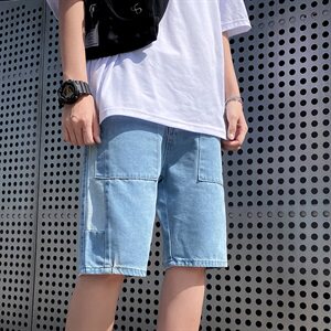 夏款男短裤牛仔五分裤工装大口袋小贴标拼接马裤D图片