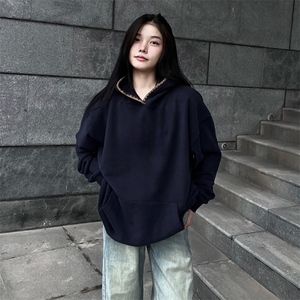 抖音得物高品质二开 25秋冬美式重磅宽松纯色连帽贝壳刺绣卫衣W63图片
