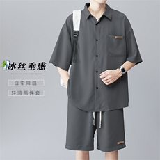 特批P50无差价夏大码短袖衬衫短裤男透气薄款运动两件套装TZ053，男装衬衫，电商A001