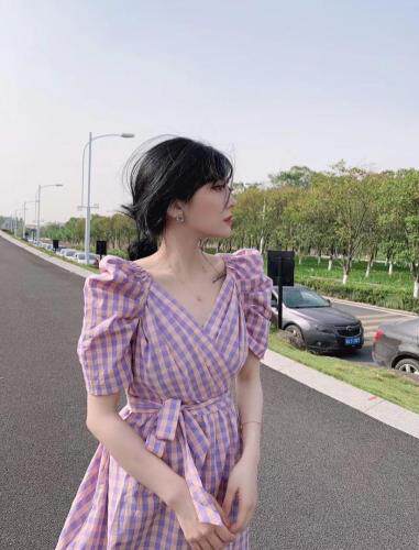 一片式格子连衣裙，女装连衣裙，H·SHE