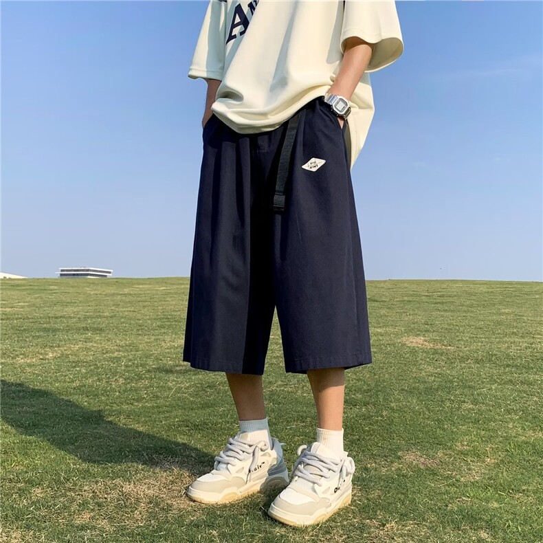 夏季日系复古七分裤男宽松oversize过膝短裤美式裤RU21P32,男装休闲裤,星座1116-2