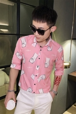 312A-112-P55新款社会小伙中袖衬衫韩版潮流男士五分袖衬衣B，男装T恤，星座312A-5