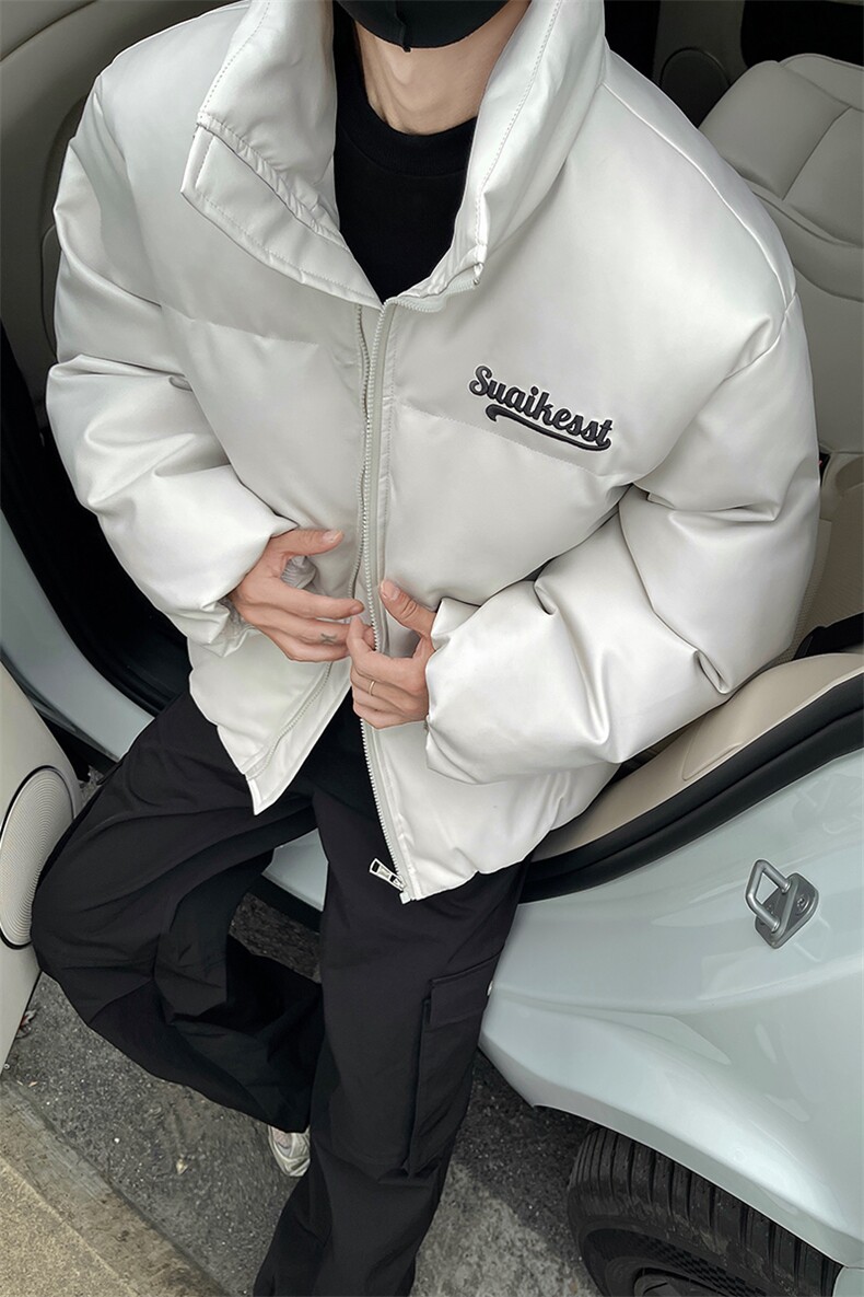 男装2026冬装宽松绣花PU皮棉衣港风大码棉服面包服外套S367-P128,男装棉衣,电商A233-1