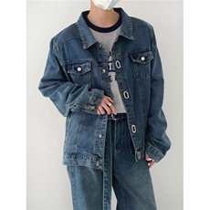 牛仔外套男秋季美式复古翻领上衣，男装工装外套，星座410-7