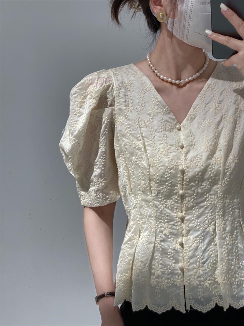 V领刺绣小衫，其它，驿谷