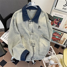 高街牛仔外套男士韩版潮流宽松拼接帅气2024冬季ins夹克W6247-P77，男装工装外套，星座412-2