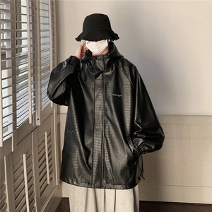 1鳄鱼纹连帽冲锋衣大码M-5XL面层：PU皮夹克男JK8744P90控128图片