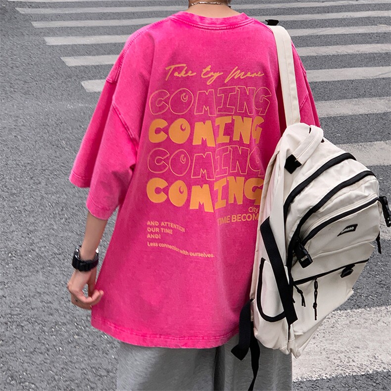 提供视频买家秀 240克水洗美式做旧宽松短袖t恤 T275-特批30图片