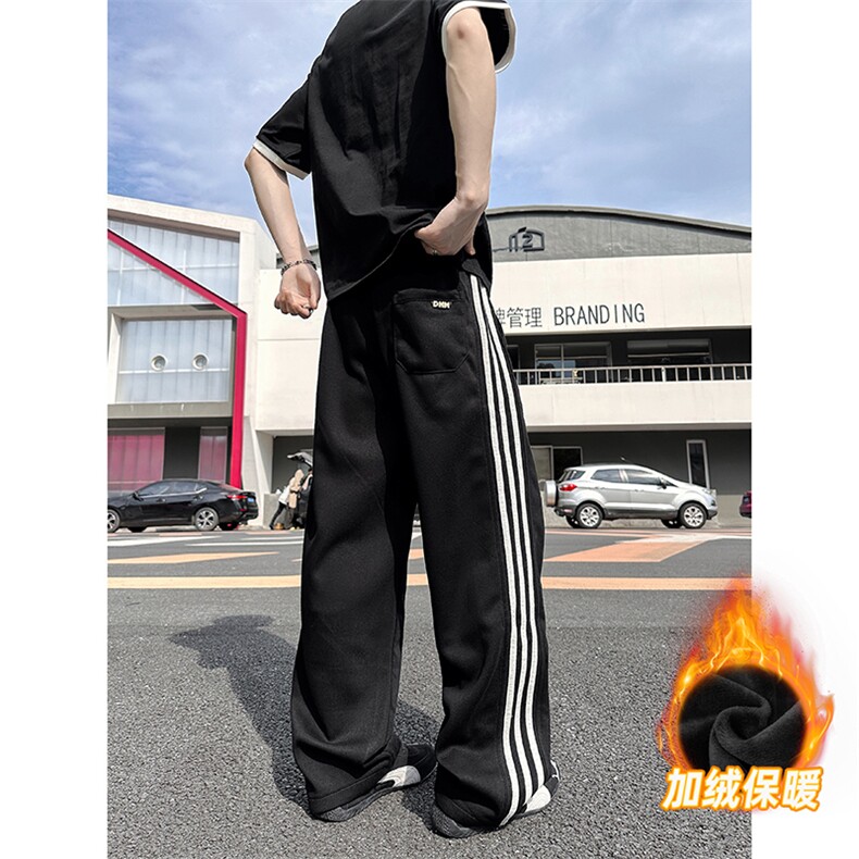A178K2838P35加绒加厚秋冬季新款三条杠卫裤直筒宽松,男装休闲裤,电商A178