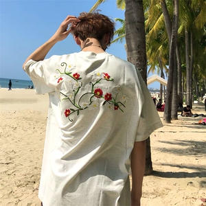 万针全刺绣工艺 高品质260克双纱纯棉美式高街短袖T恤 特P33图片