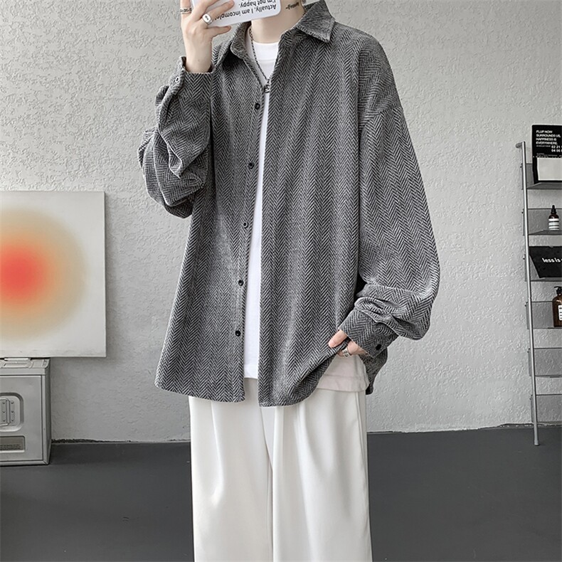 8XL-M人字纹小香风衬衫男生春秋衬衣宽松慵懒垂感外套CS29008P45,男装衬衫,电商B312