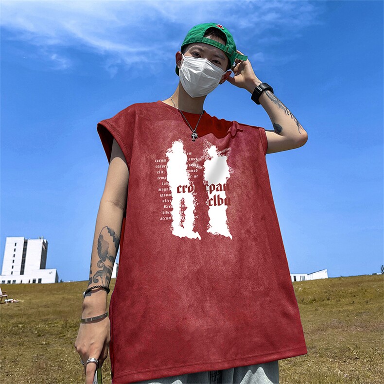量大优供视频得物直播品230克夏季麂皮绒背心无袖T恤BJ279,男装背心/马甲,电商A486