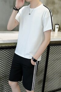 夏装新款精神小伙两件套运动休闲短袖薄T恤短裤套装男TZ图片