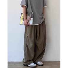 CP1227-P35夏季日系复古宽松褶皱阔腿裤男女直筒松紧腰休闲长裤，男装休闲裤，电商B323A