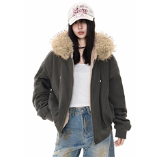 现货重磅boxy短款棉衣座山雕大毛毛领男女棉服水洗工装厚外套，男装棉衣，电商A486
