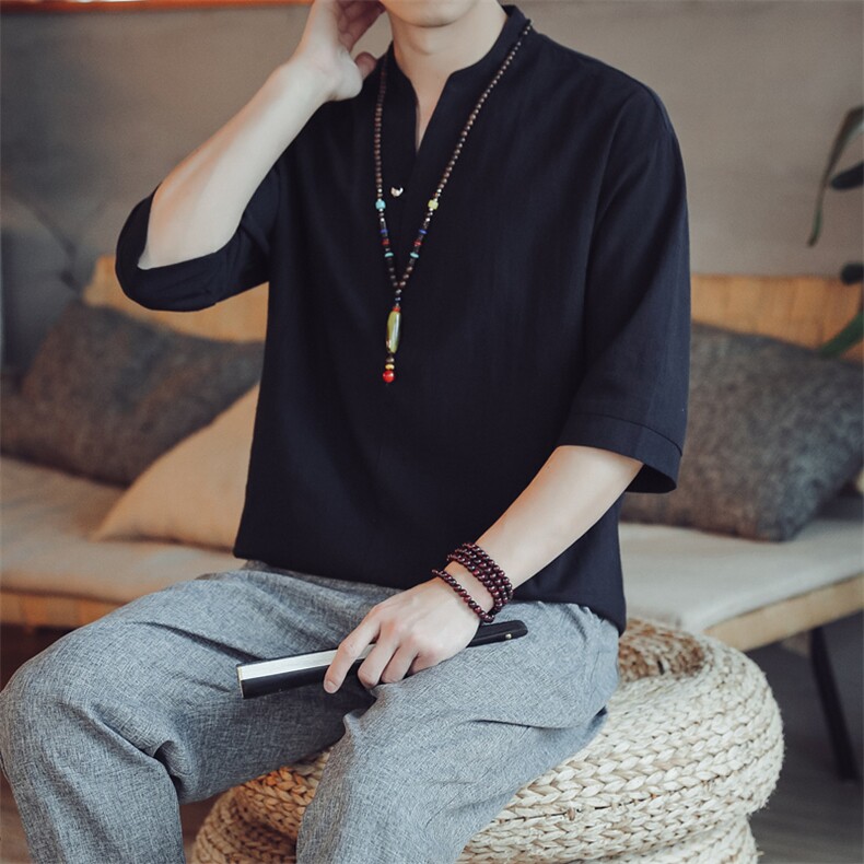 夏季男士风复古唐装名族风T恤A334-T117-P999，男装民族服装，电商B339(原A334）