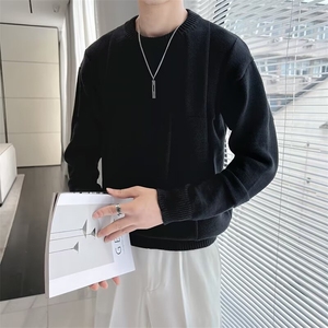 男士秋季青少年新款毛衣宽松学生纯色百搭休闲简约针织衫S570/P50图片