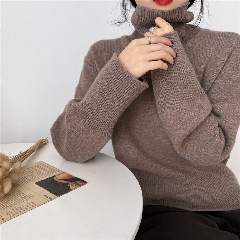 秋冬新款慵懒风高领套头针织衫显瘦百搭宽松毛衣女,针织衫/毛衣,圣旺供货