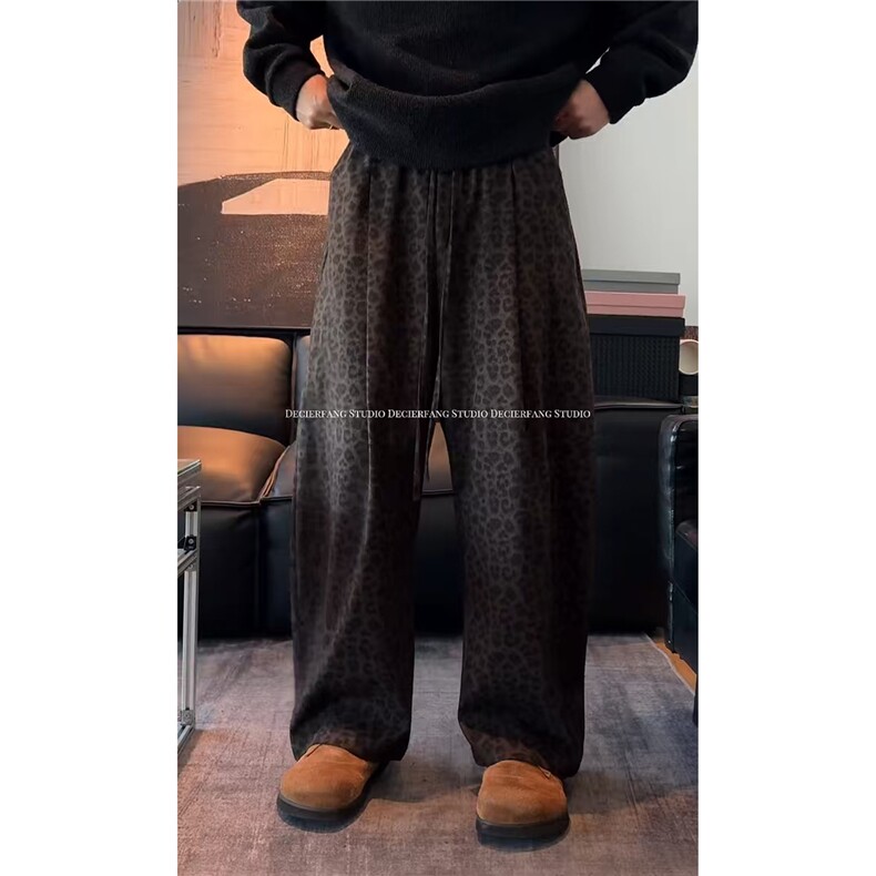 【现货】豹纹休闲长裤男女同款宽松松紧腰百搭休闲裤K06091P65，男装休闲裤，星座1004（原星座815-3）