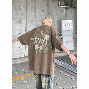 水洗做旧短袖美式复古重磅大码潮牌朋克花卉T恤xz301B-JB4505-P35图片