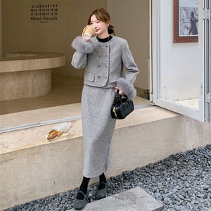 有货【新品】 时尚减龄小香风羽绒服袖口真毛663#-P295-K398图片