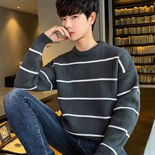 Tim-5778男士圆领条纹潮流宽松毛衣韩版帅气打底衫秋装外套，男装针织衫/毛衣，电商D310（原电商305）