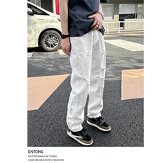 白色裤子男2025新款九分破洞牛仔裤男春季韩版潮流修身弹力小脚裤，男装休闲裤，星座506A