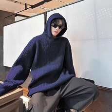 2026新款红色连帽套头毛衣洋气针织衫宽松外穿上衣V23-P63网图，男装针织衫/毛衣，电商B245