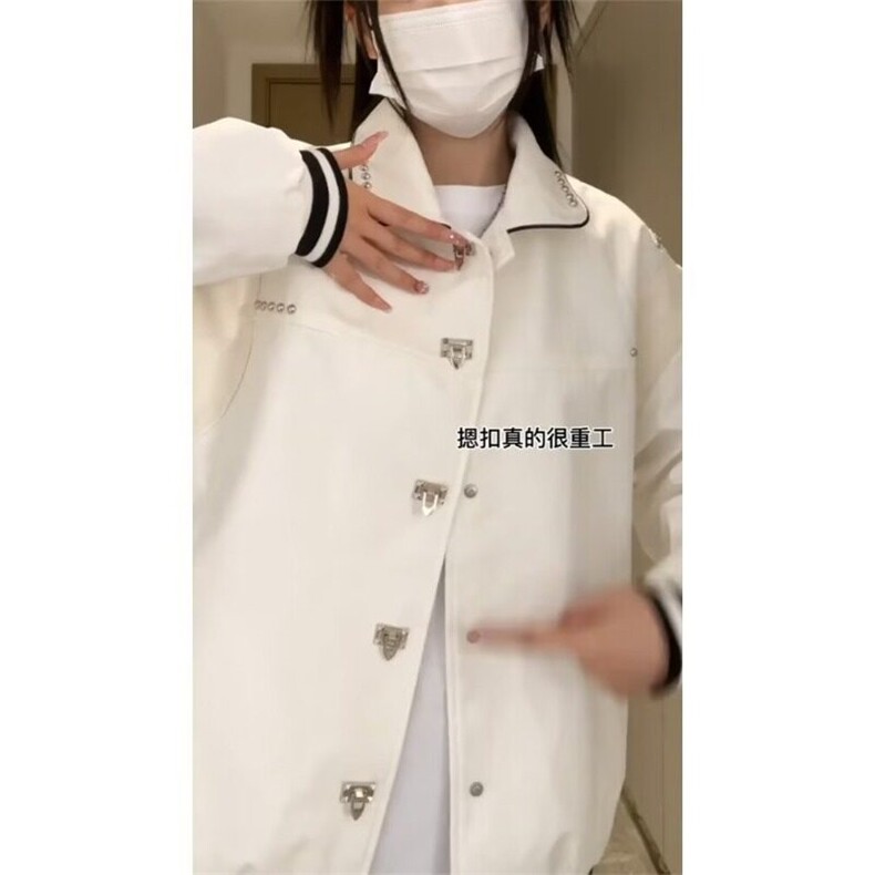 美式复古潮牌拼皮夹克外套女春秋款新款宽松翻领休闲棒球服,男装夹克,星座506A