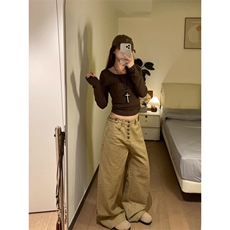 小众街头字母纽扣直筒牛仔裤女宽松慵懒风阔腿牛仔裤子潮，男装牛仔裤，星座308B-2