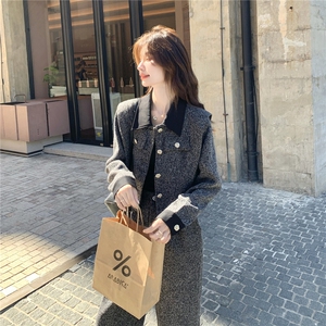 法式复古毛呢短外套高腰阔腿裤套装女2025秋新款高级感显瘦两件套图片