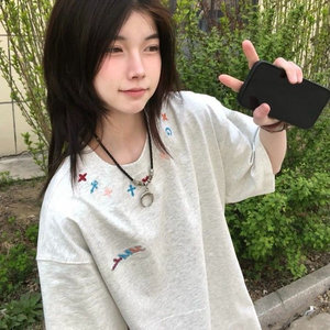 H0795-P35刺绣简约休闲宽松短袖t恤男女同款图片